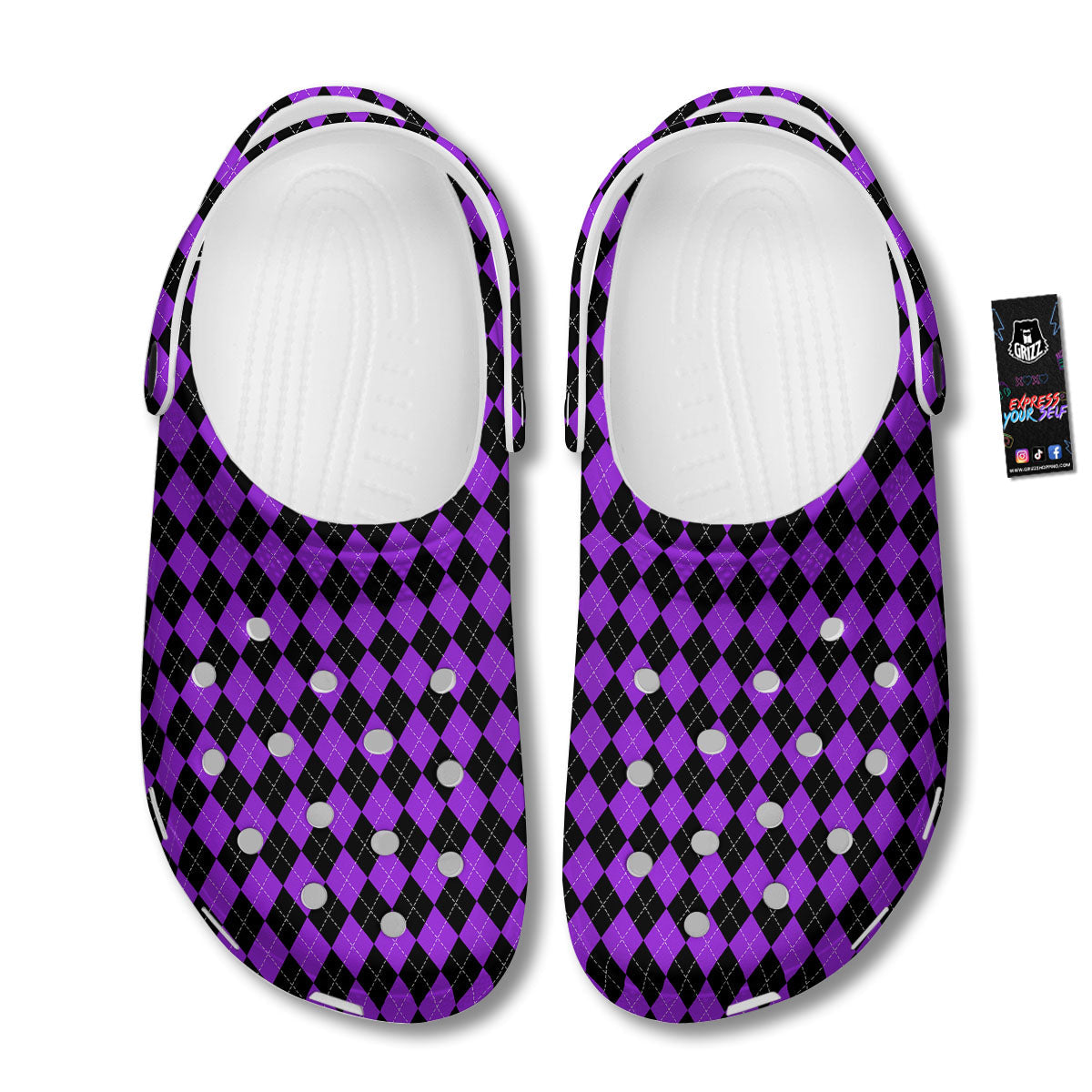 Argyle Purple And Black Print Pattern Clog-grizzshop