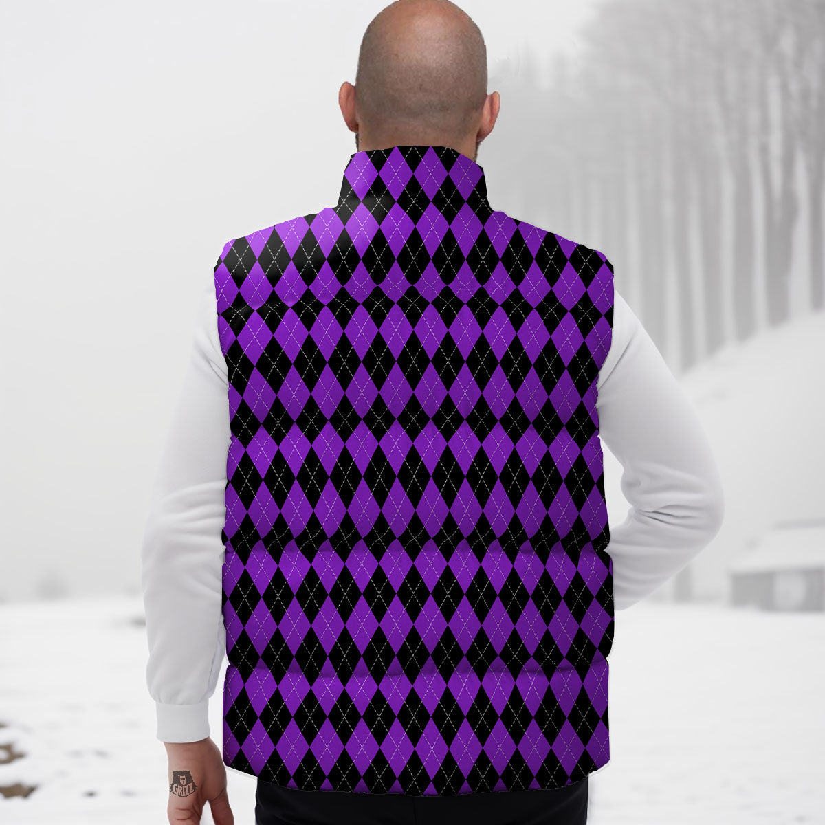 Argyle Purple And Black Print Pattern Down Vest-grizzshop