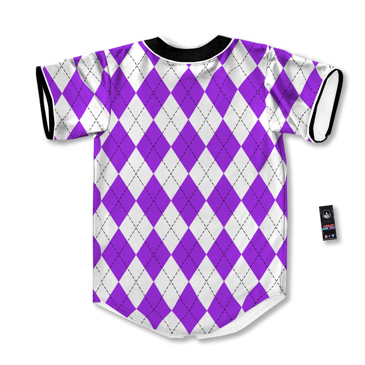 Argyle Purple And White Print Pattern Baseball Jersey-grizzshop