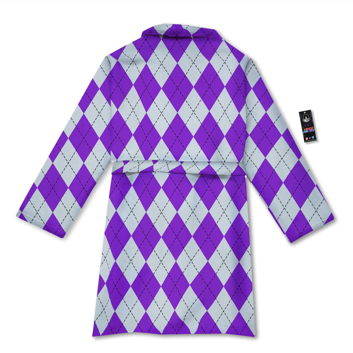 Argyle Purple And White Print Pattern Bathrobe-grizzshop