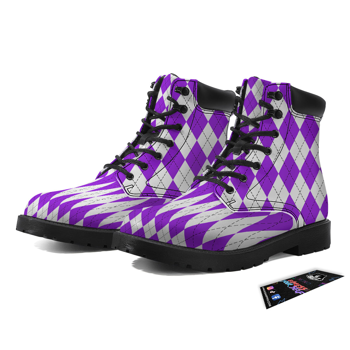 Argyle Purple And White Print Pattern Boots-grizzshop