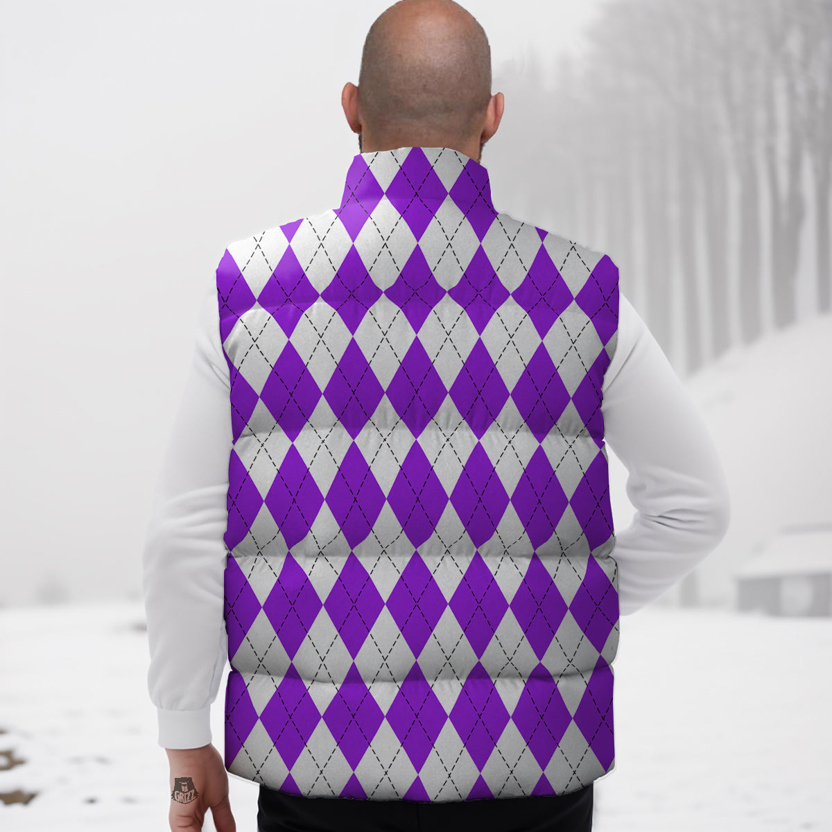 Argyle Purple And White Print Pattern Down Vest-grizzshop