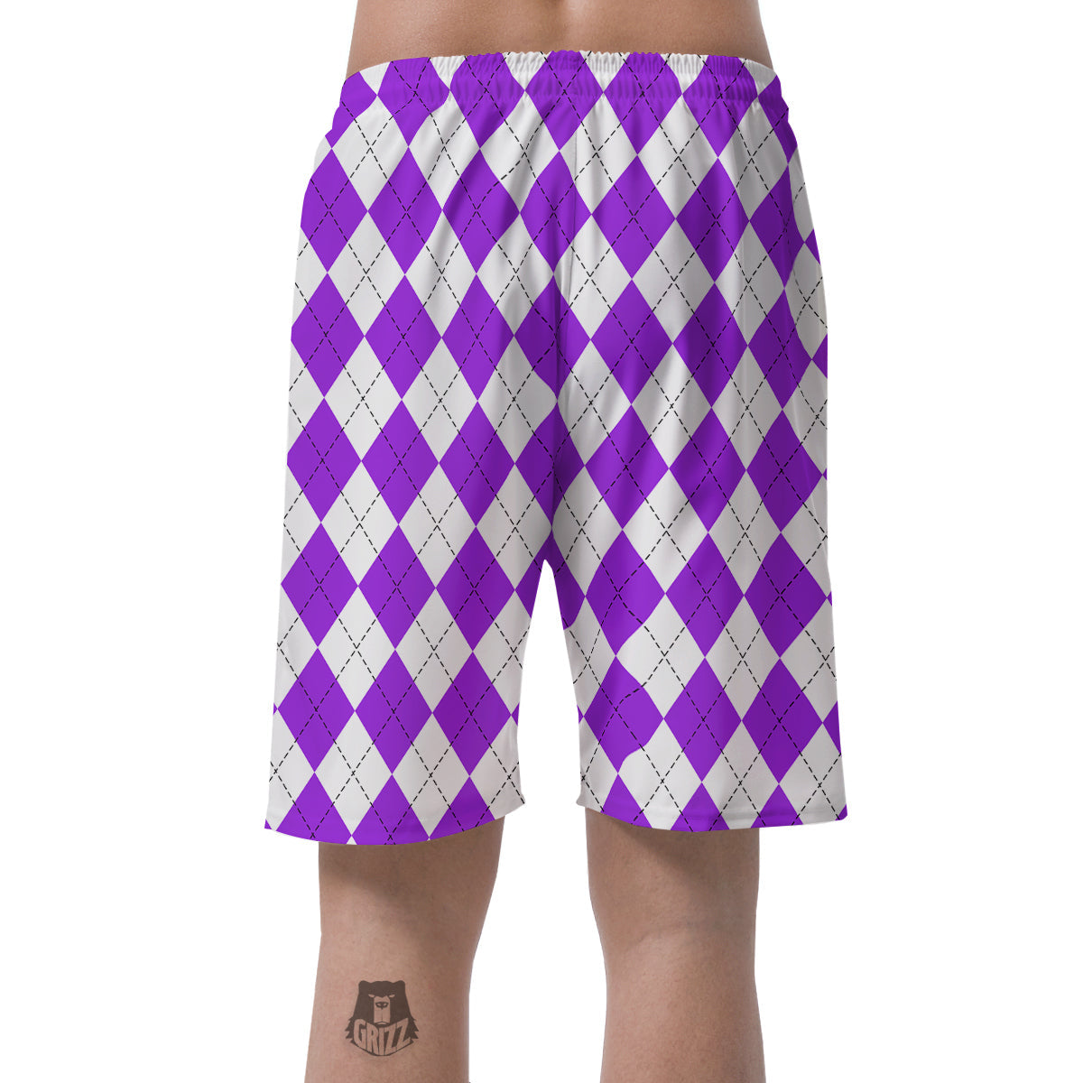 Argyle Purple And White Print Pattern Men's Shorts-grizzshop