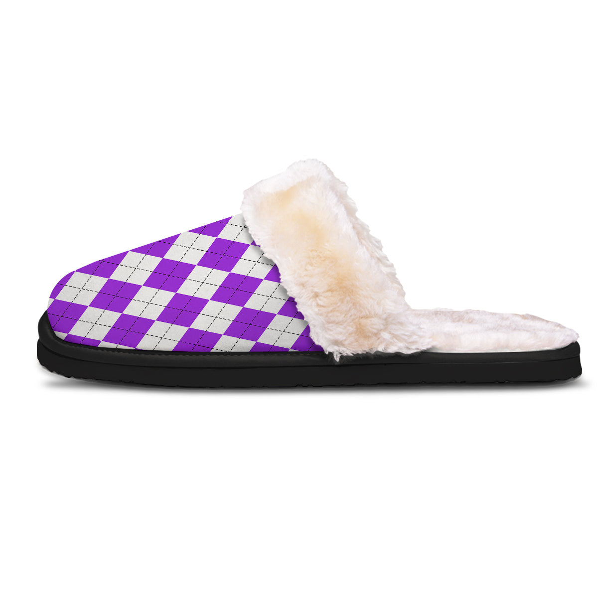 Argyle Purple And White Print Pattern Slippers-grizzshop