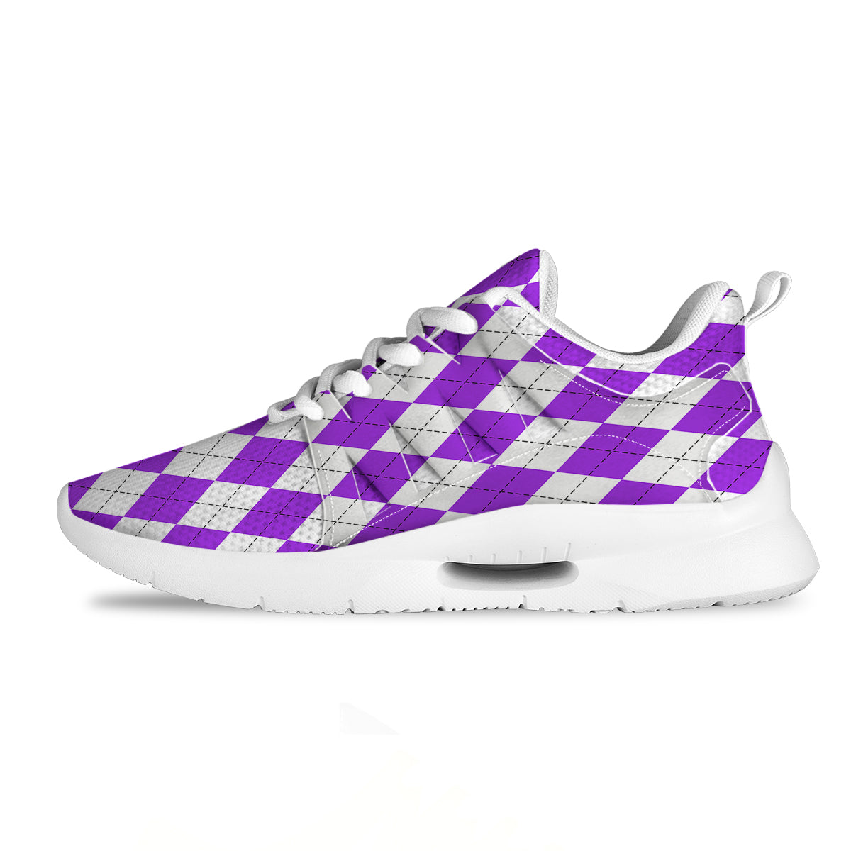 Argyle Purple And White Print Pattern Tennis Shoes-grizzshop