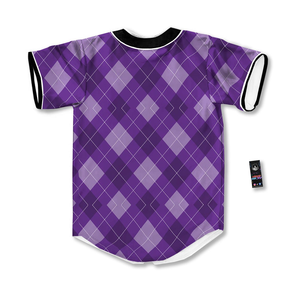 Argyle Purple Print Pattern Baseball Jersey-grizzshop