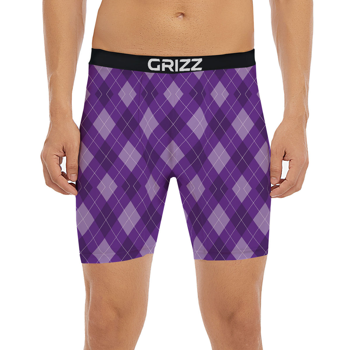Argyle Purple Print Pattern Boxer Briefs-grizzshop