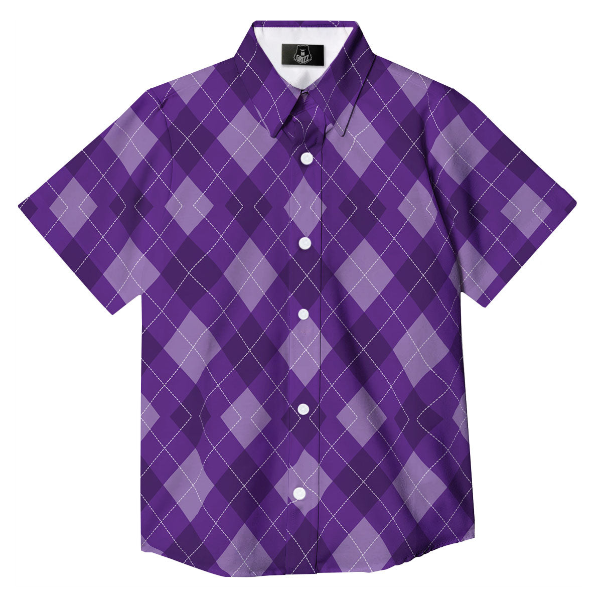 Argyle Purple Print Pattern Button Up Shirt-grizzshop