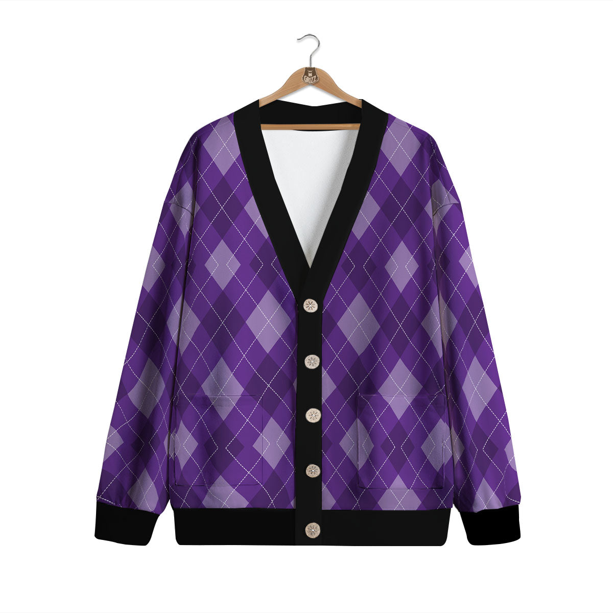 Argyle Purple Print Pattern Cardigan-grizzshop