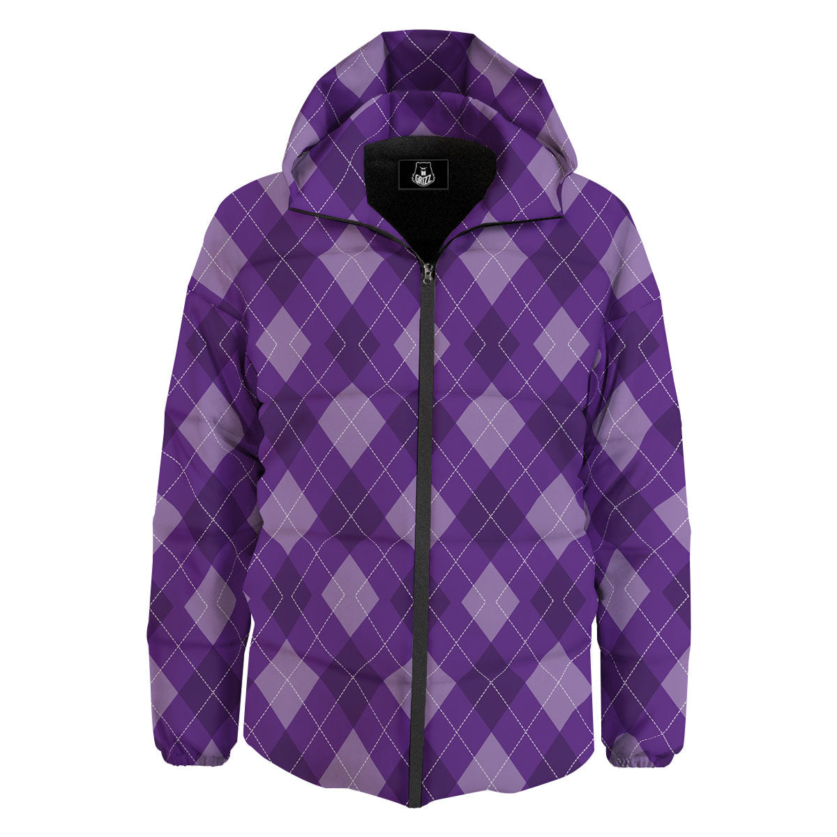 Argyle Purple Print Pattern Down Jacket-grizzshop