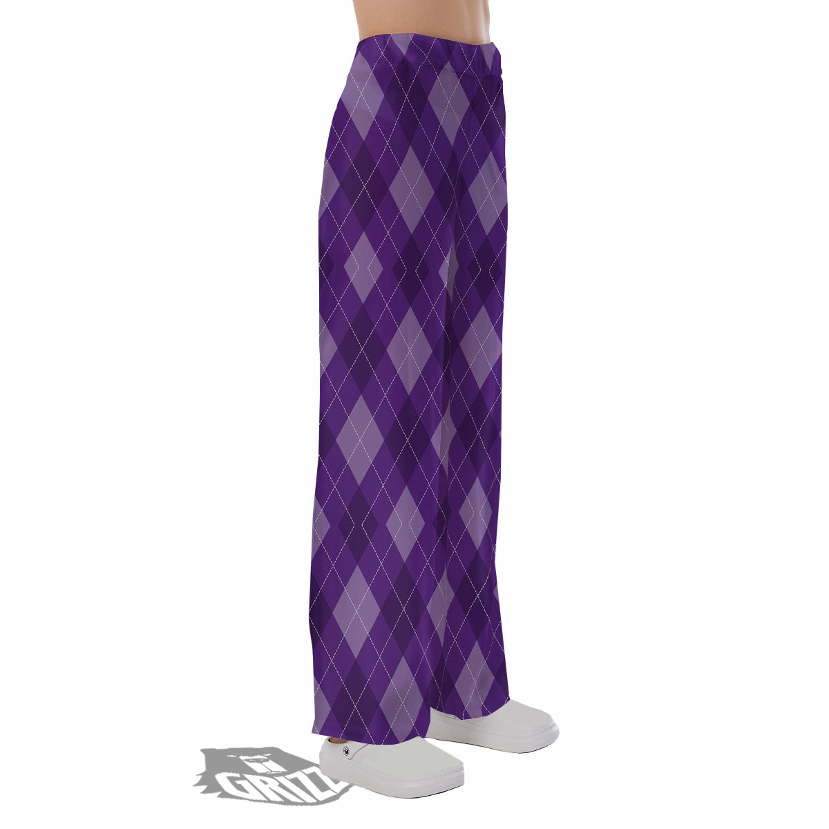Argyle Purple Print Pattern Pajama Pants-grizzshop