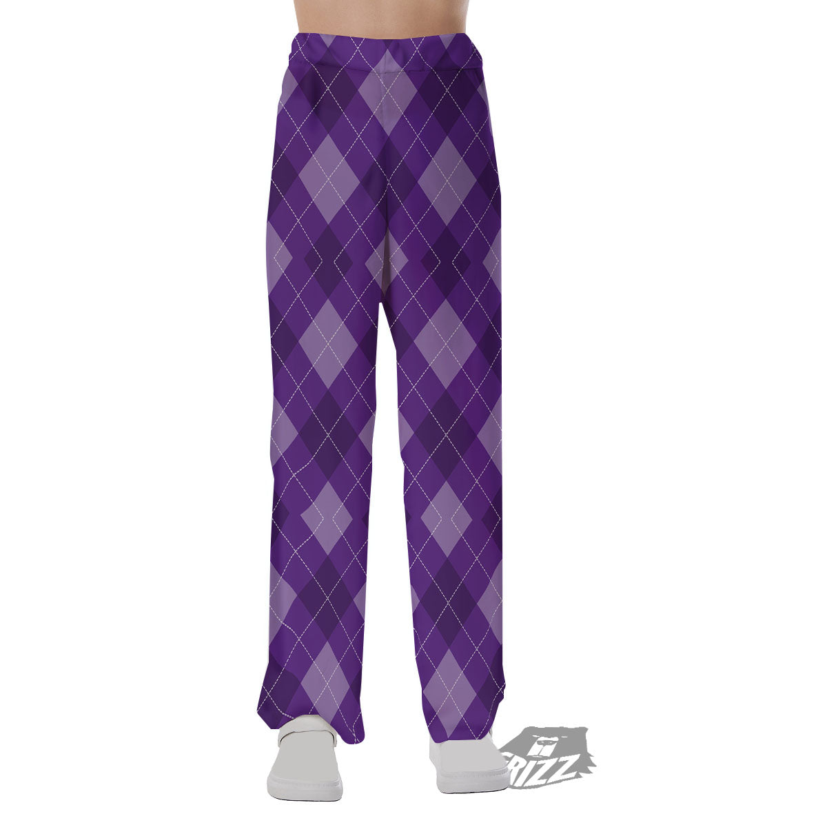 Argyle Purple Print Pattern Pajama Pants-grizzshop