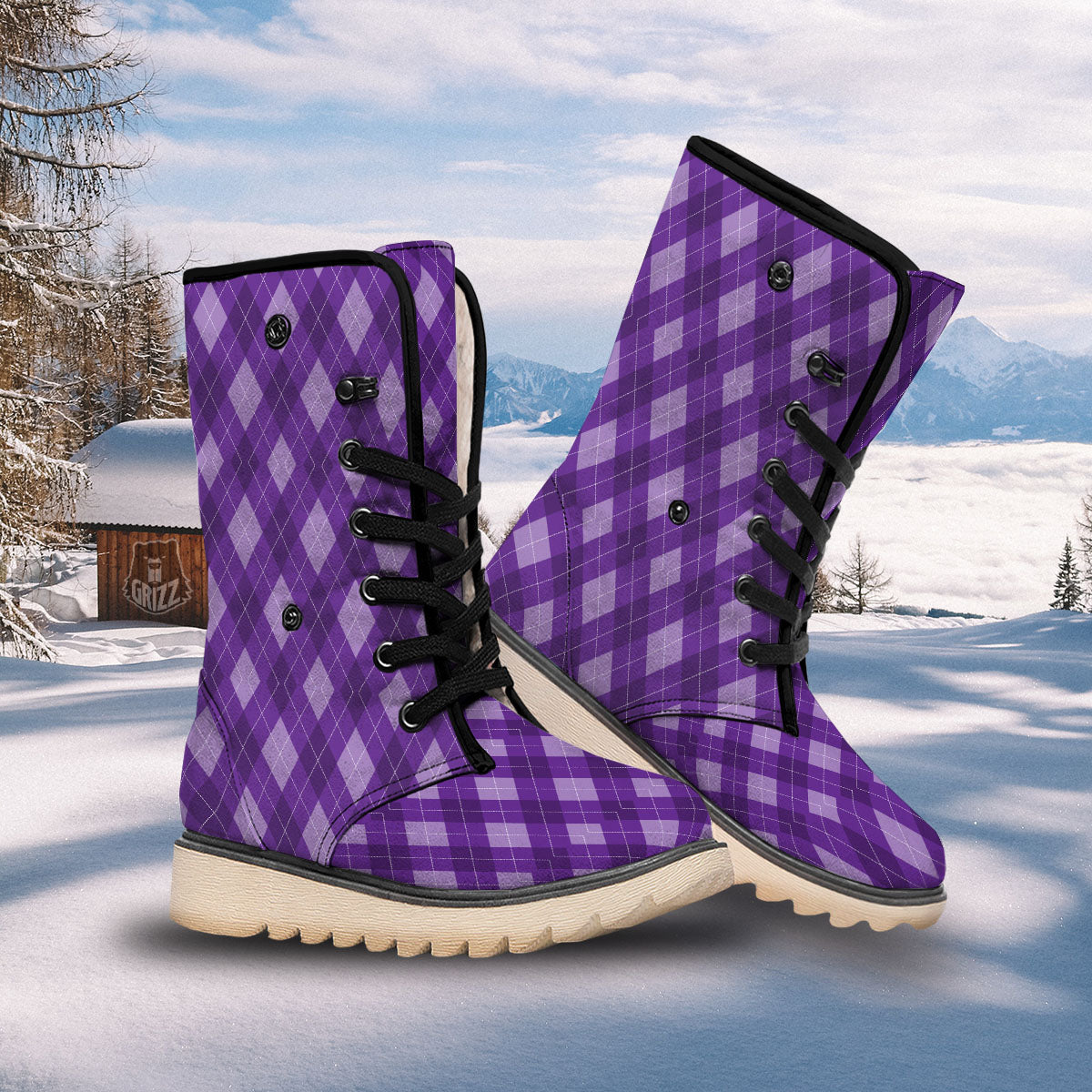 Argyle Purple Print Pattern Snow Boots-grizzshop