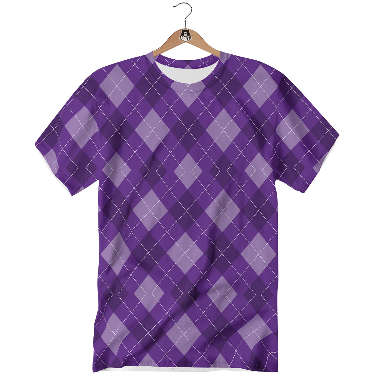 Argyle Purple Print Pattern T-Shirt-grizzshop