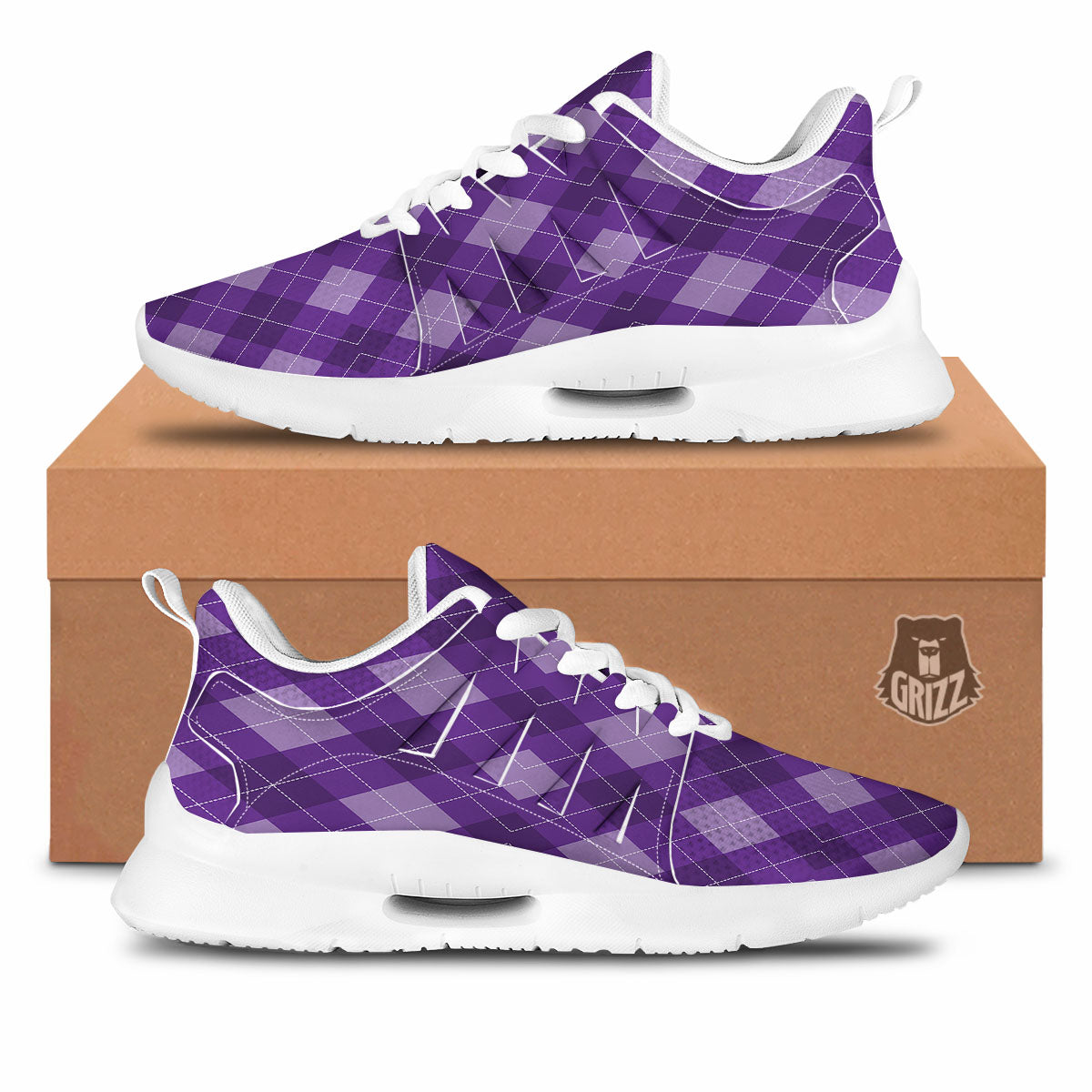 Argyle Purple Print Pattern Tennis Shoes-grizzshop