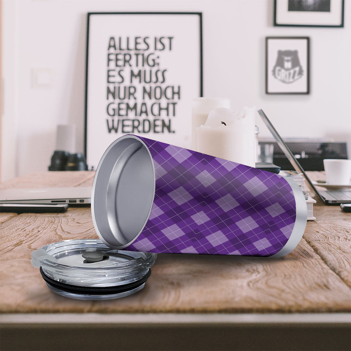 Argyle Purple Print Pattern Tumbler-grizzshop