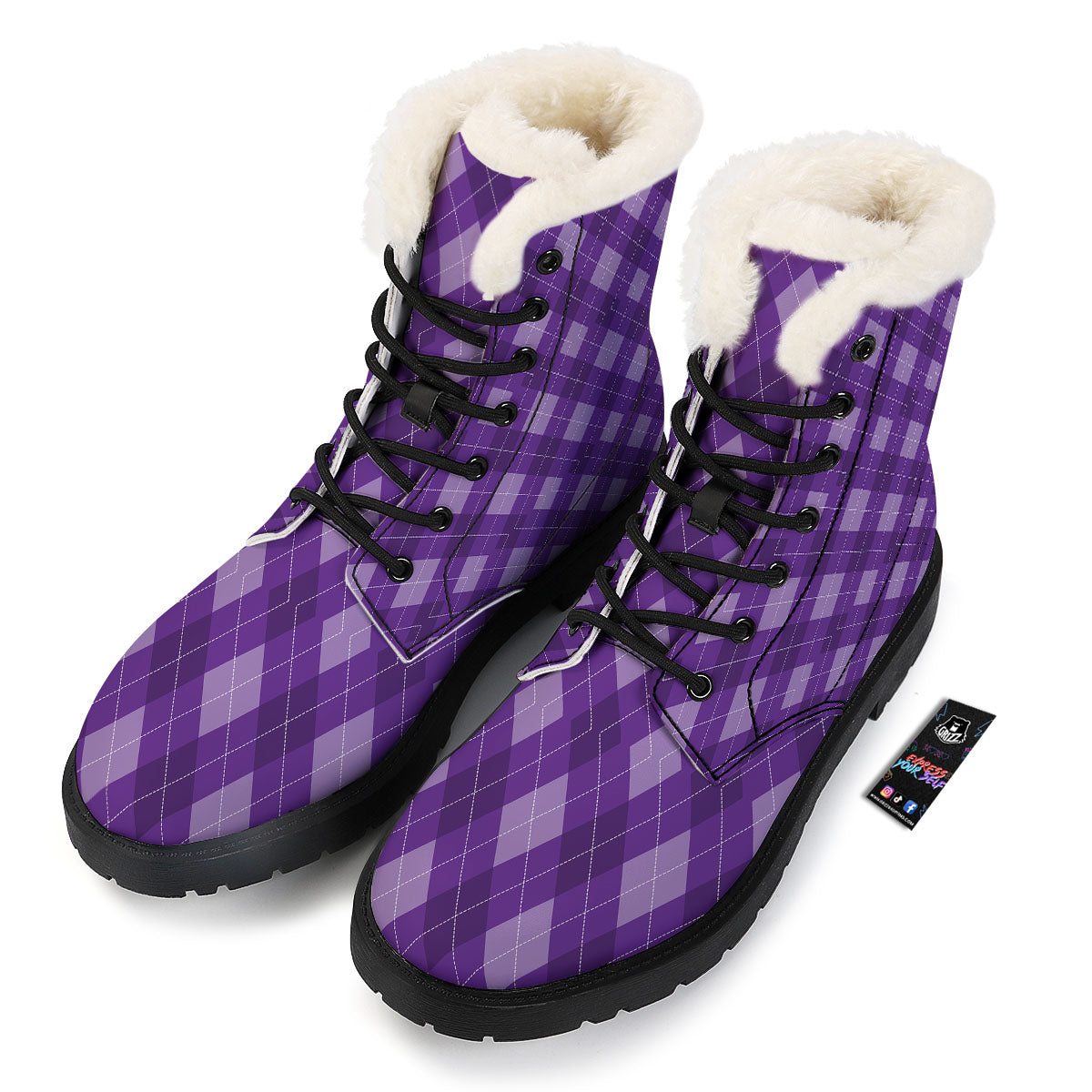 Argyle Purple Print Pattern Winter Boots-grizzshop