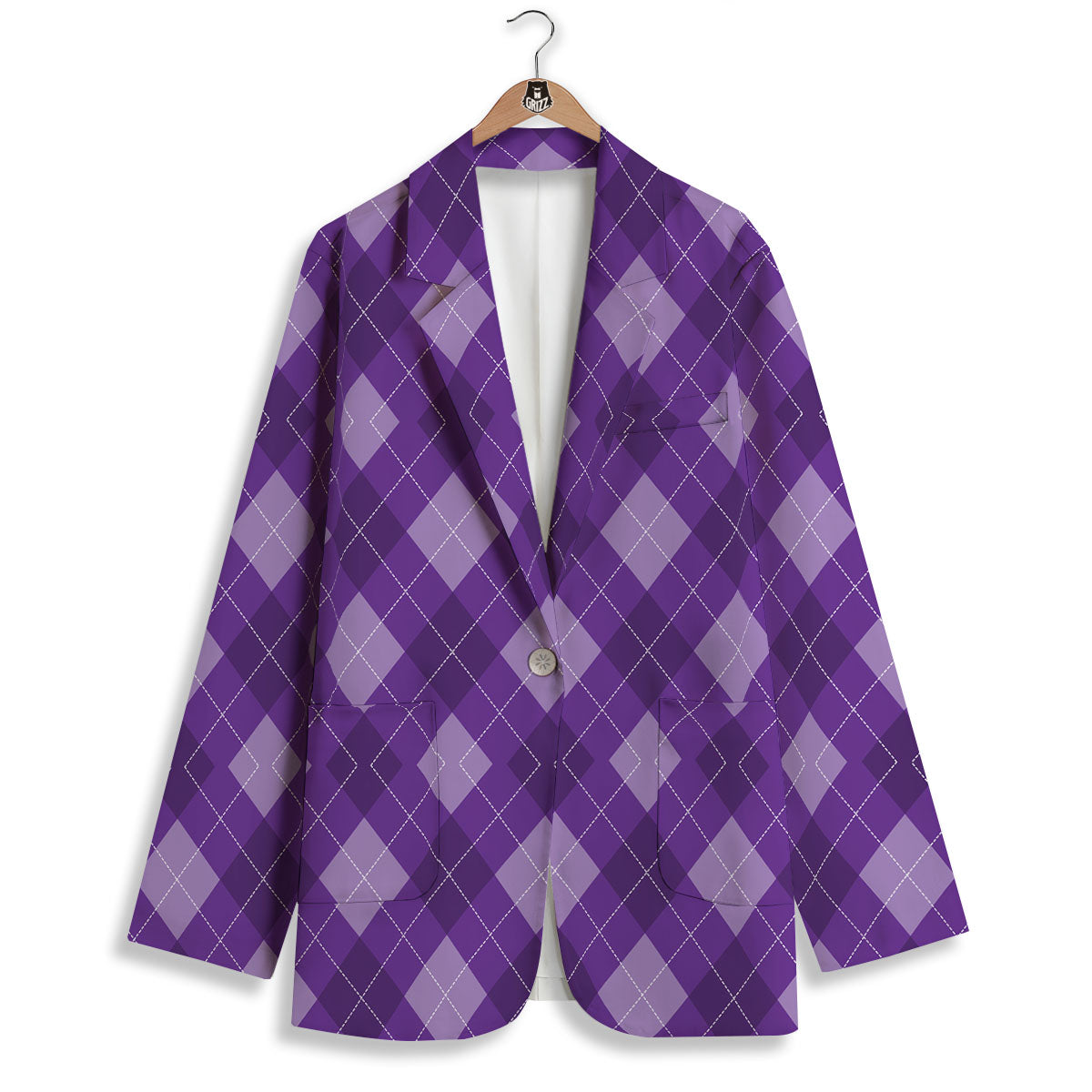 Argyle Purple Print Pattern Women's Blazer-grizzshop