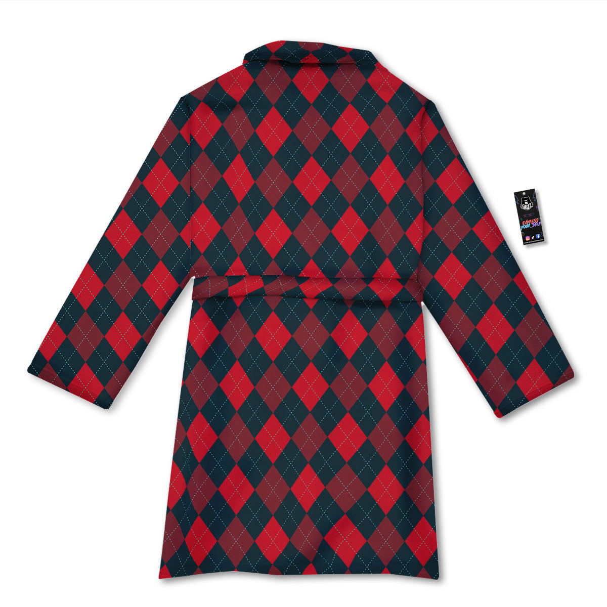 Argyle Red And Black Print Pattern Bathrobe-grizzshop
