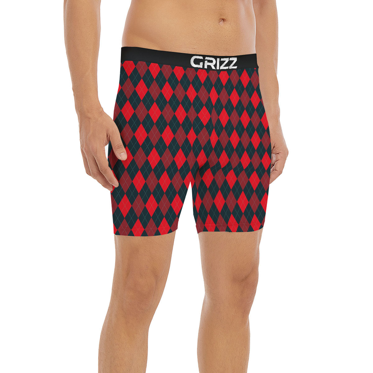 Argyle Red And Black Print Pattern Boxer Briefs-grizzshop