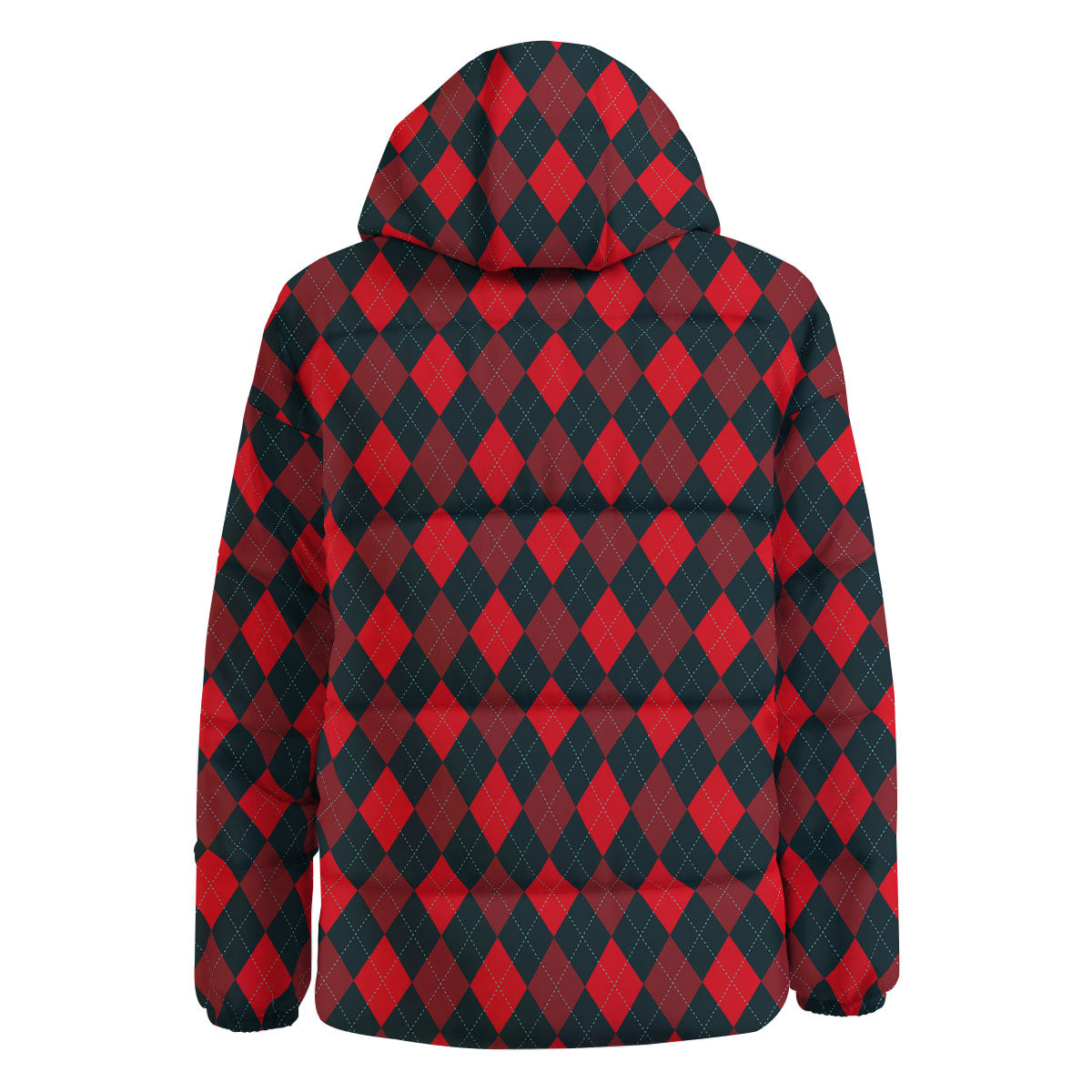 Argyle Red And Black Print Pattern Down Jacket-grizzshop