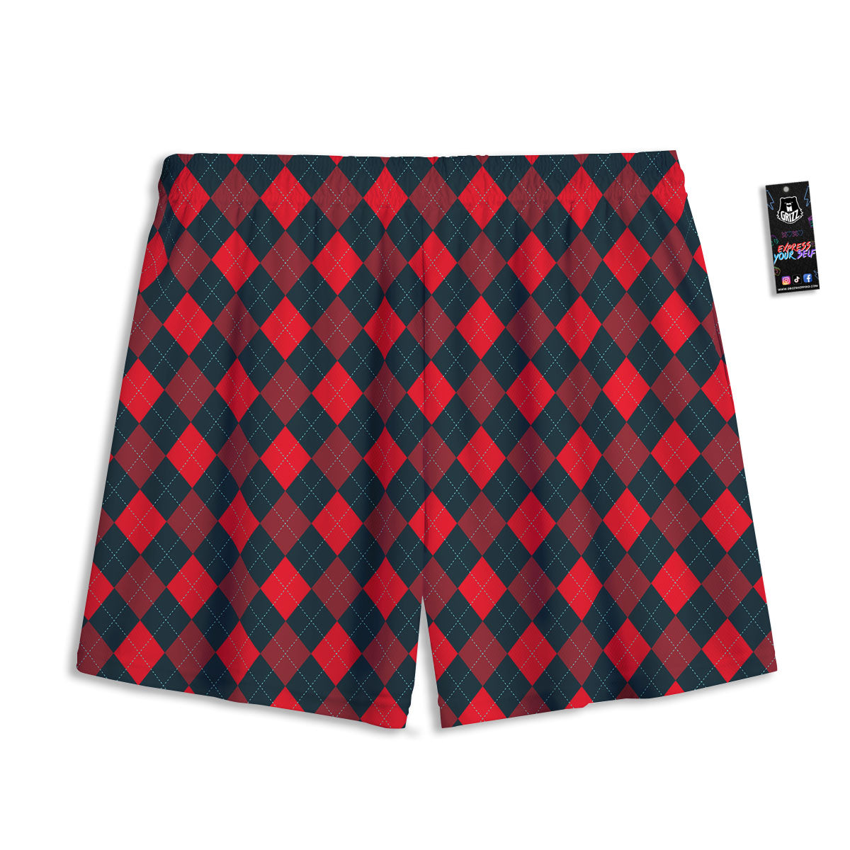 Argyle Red And Black Print Pattern Mesh Shorts-grizzshop