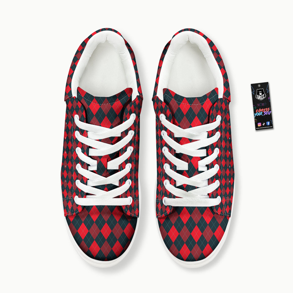 Argyle Red And Black Print Pattern Platform Shoes-grizzshop