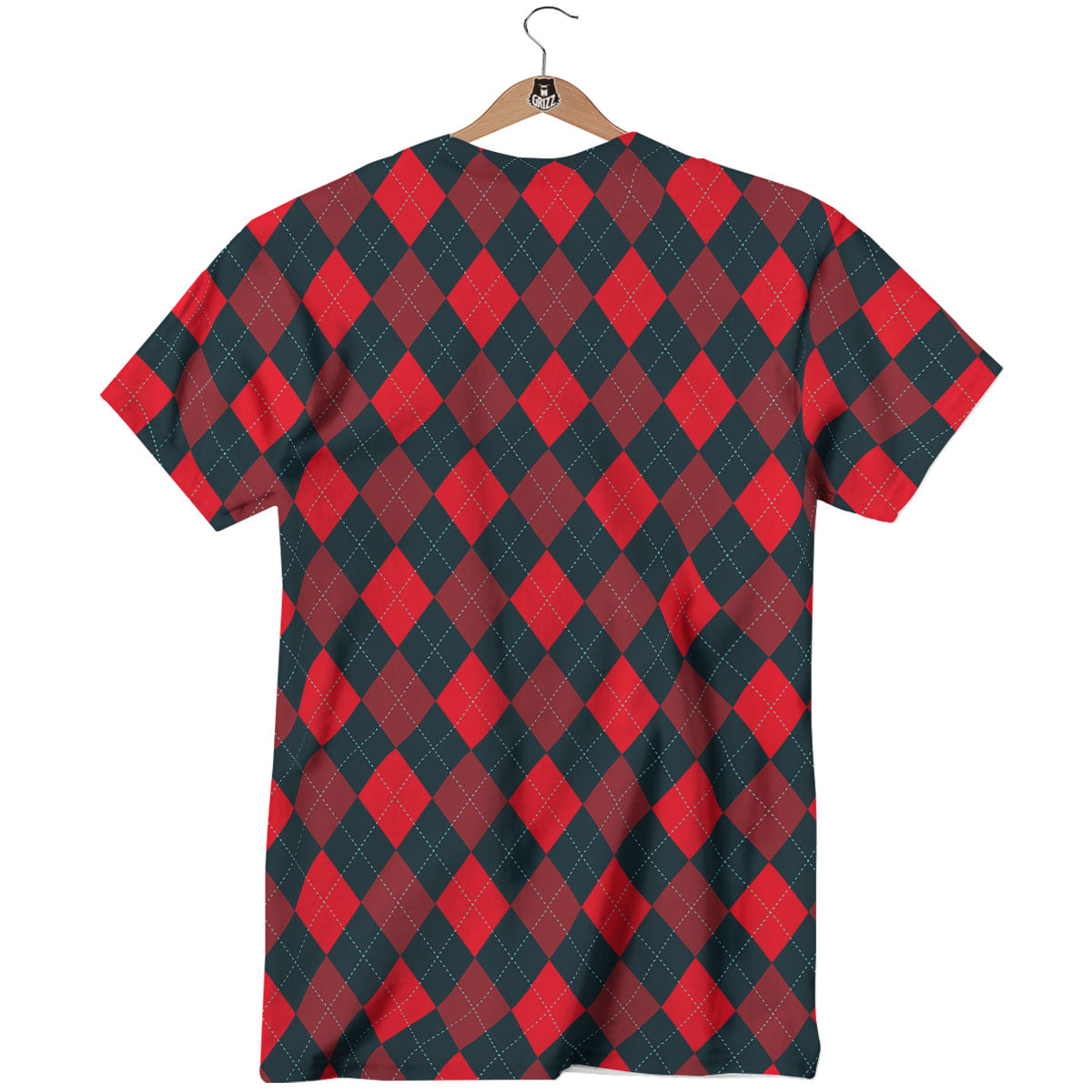 Argyle Red And Black Print Pattern T-Shirt-grizzshop