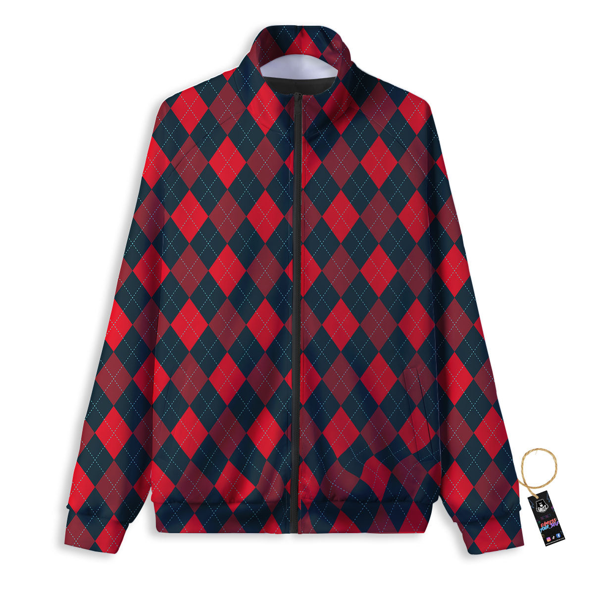 Argyle Red And Black Print Pattern Track Jacket-grizzshop
