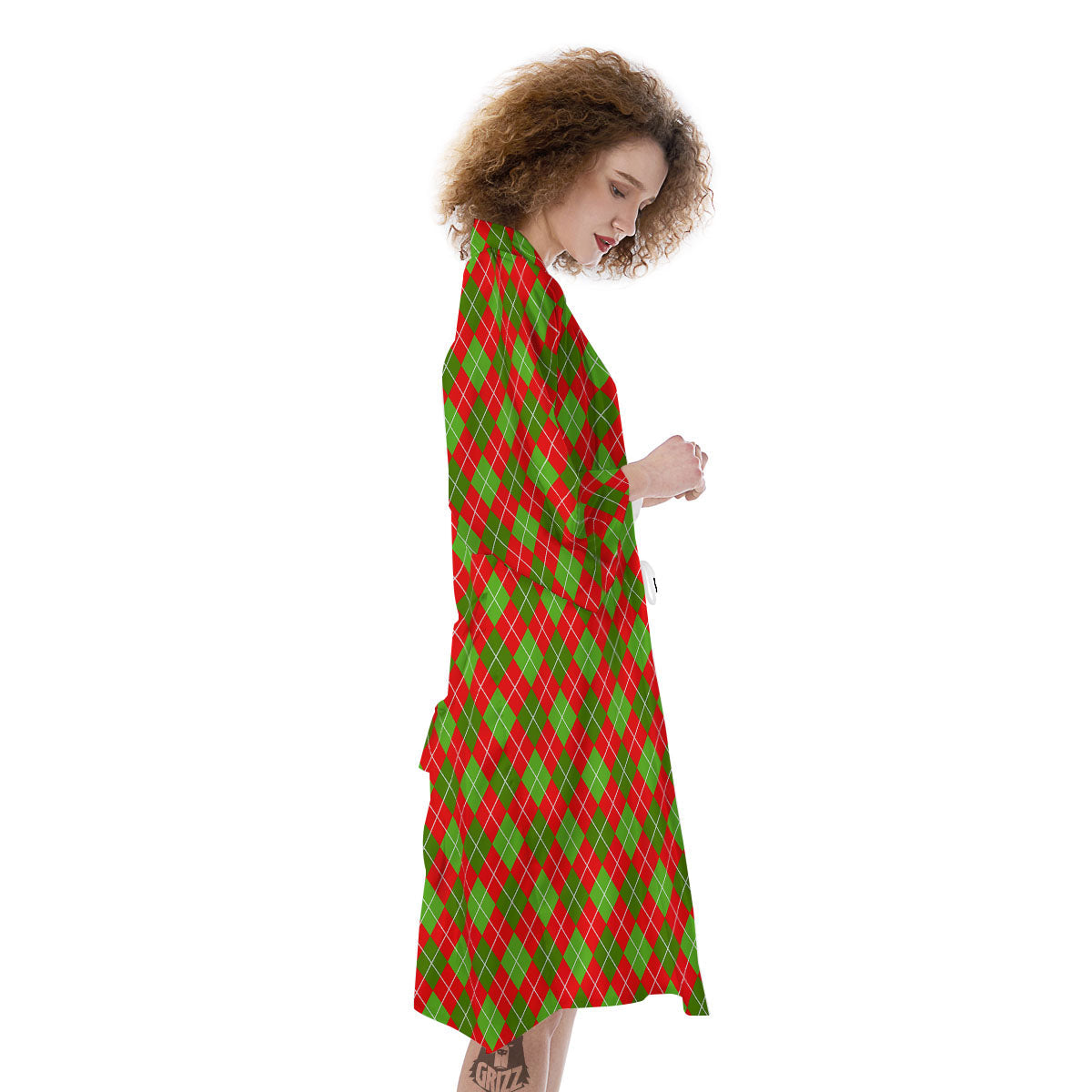Argyle Red And Green Print Pattern Kimono-grizzshop