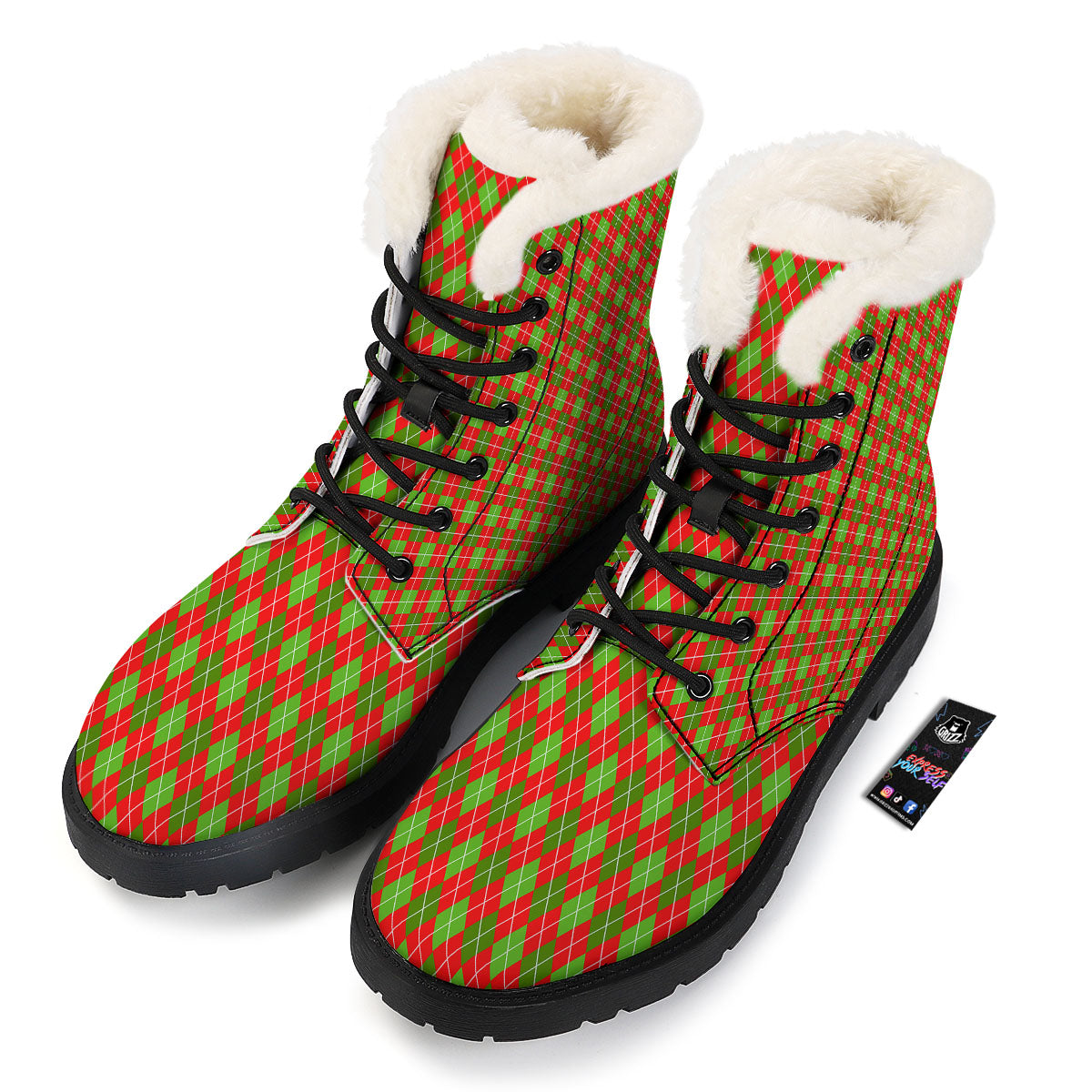 Argyle Red And Green Print Pattern Winter Boots-grizzshop