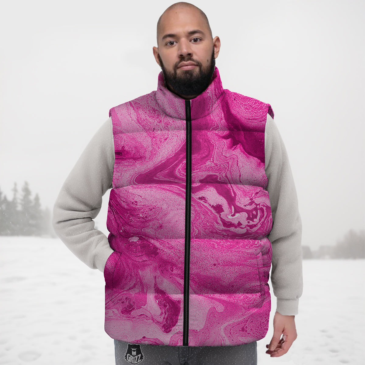 Argyle Red Pattern Print Down Vest-grizzshop