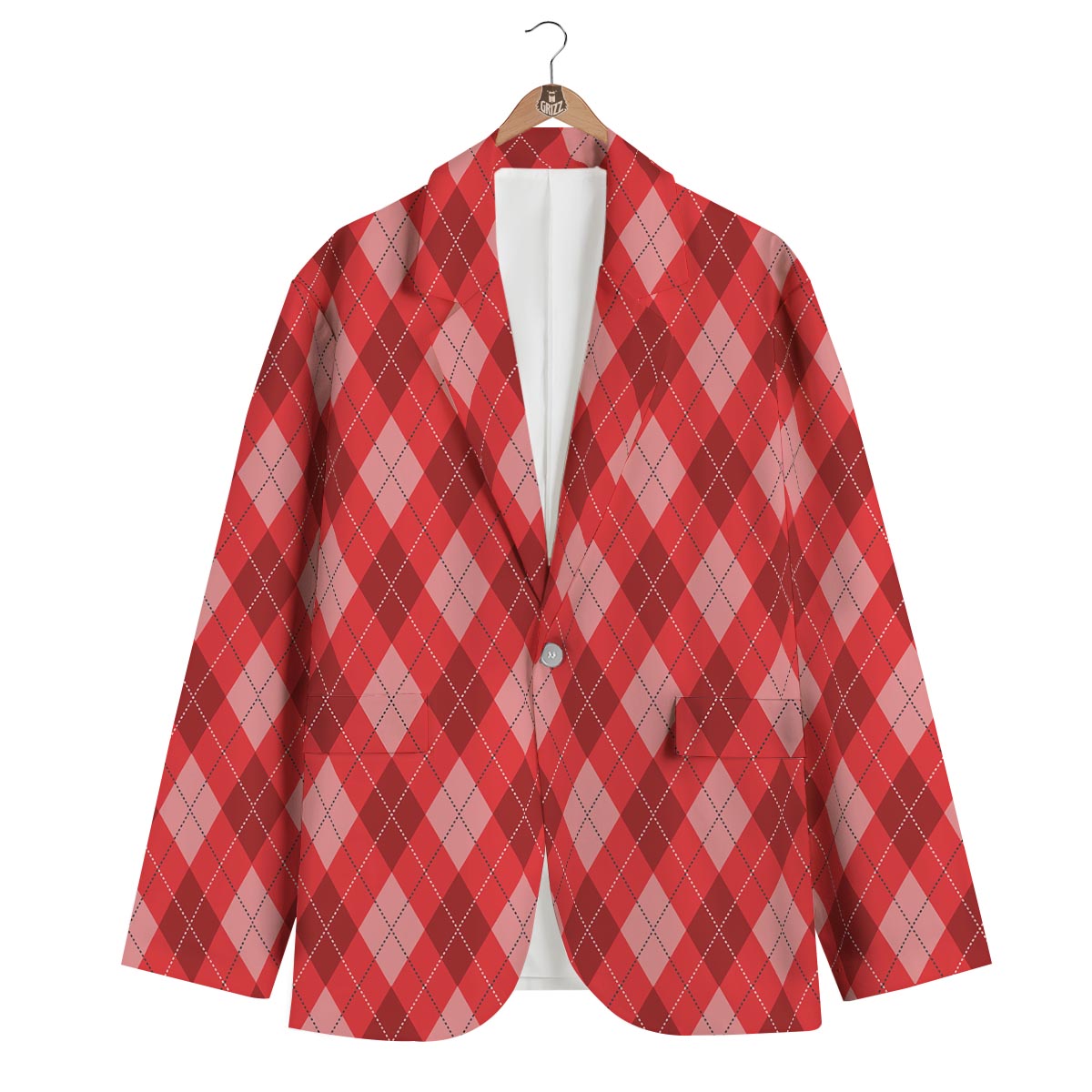 Argyle Red Pattern Print Men's Blazer-grizzshop