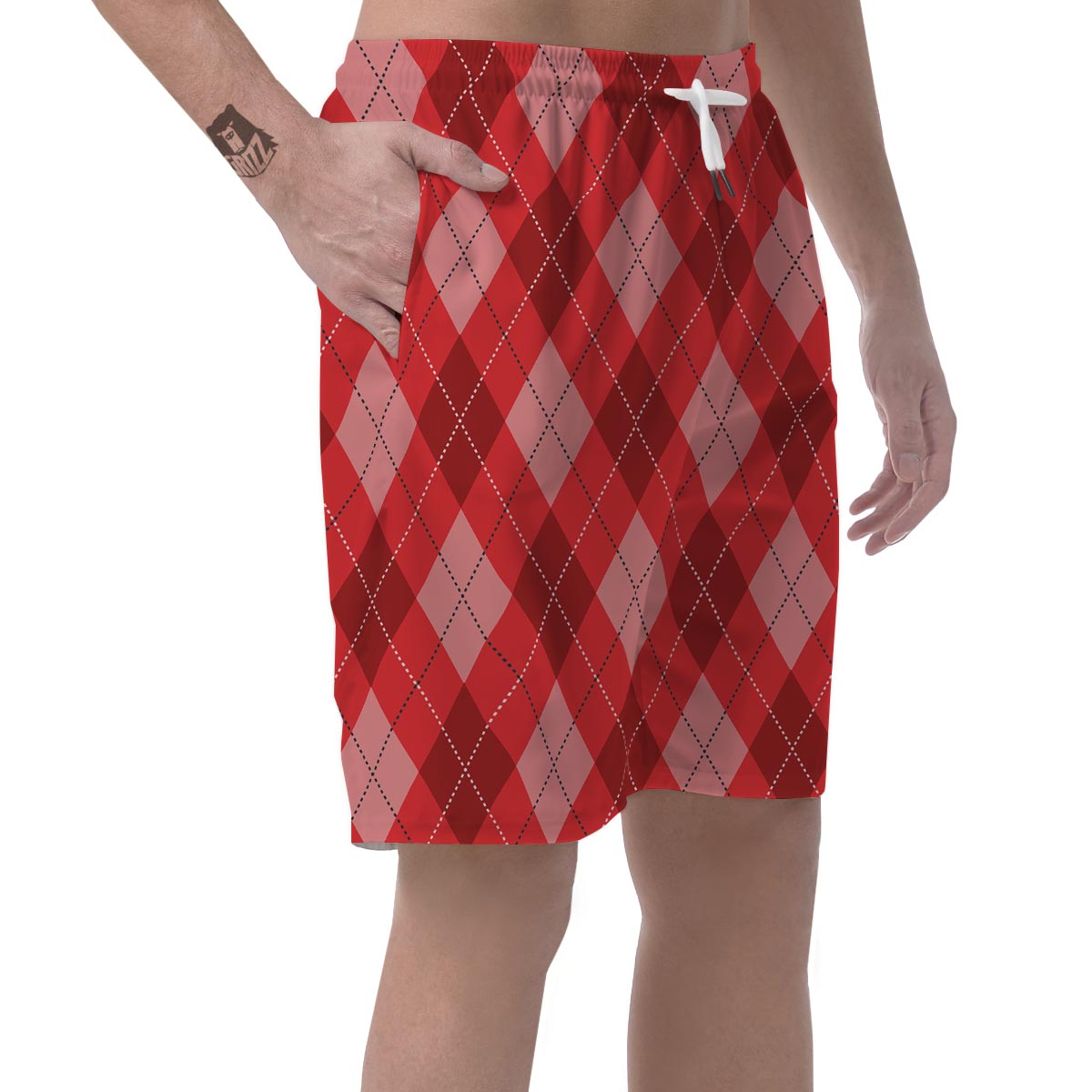 Argyle Red Pattern Print Men's Shorts-grizzshop