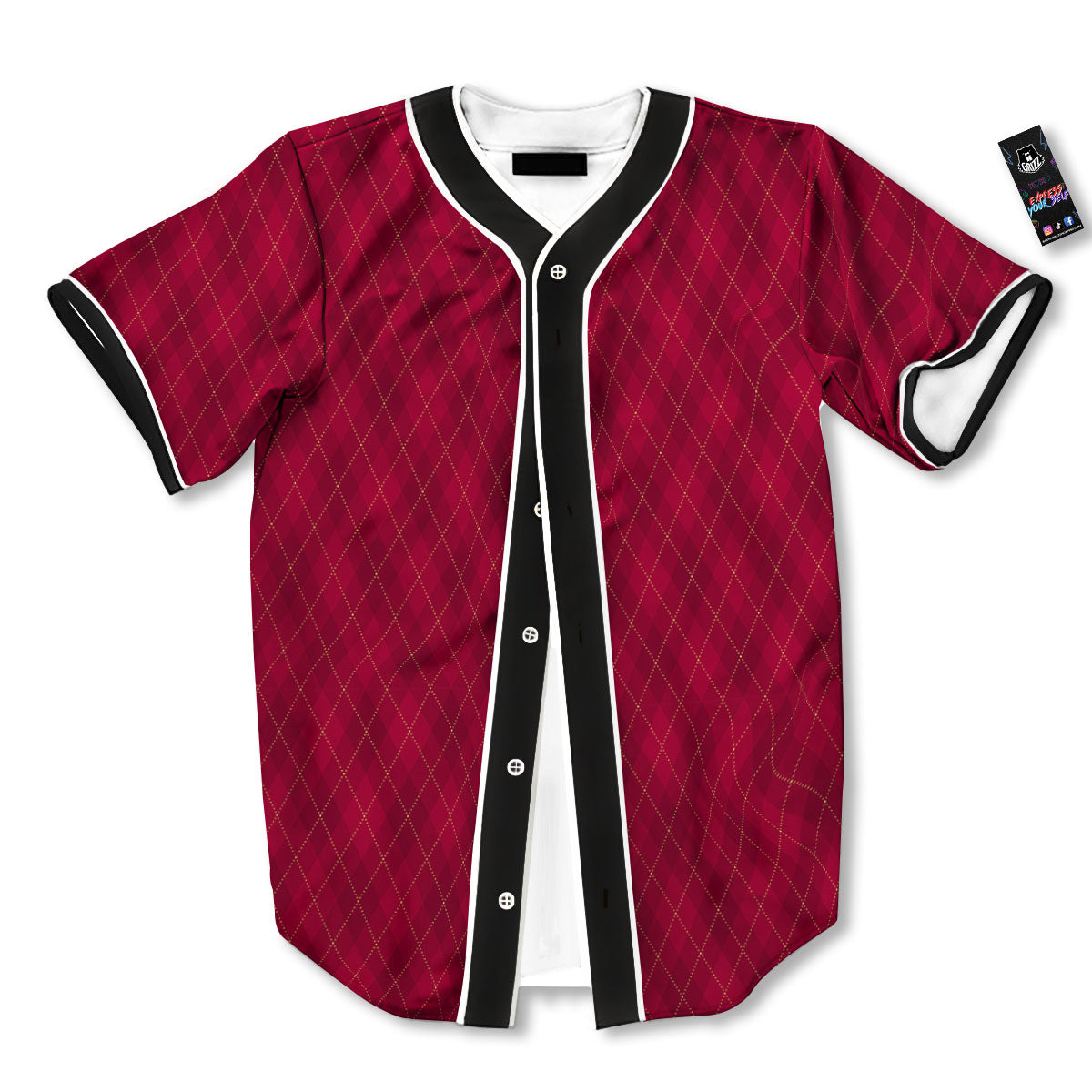Argyle Red Print Pattern Baseball Jersey-grizzshop