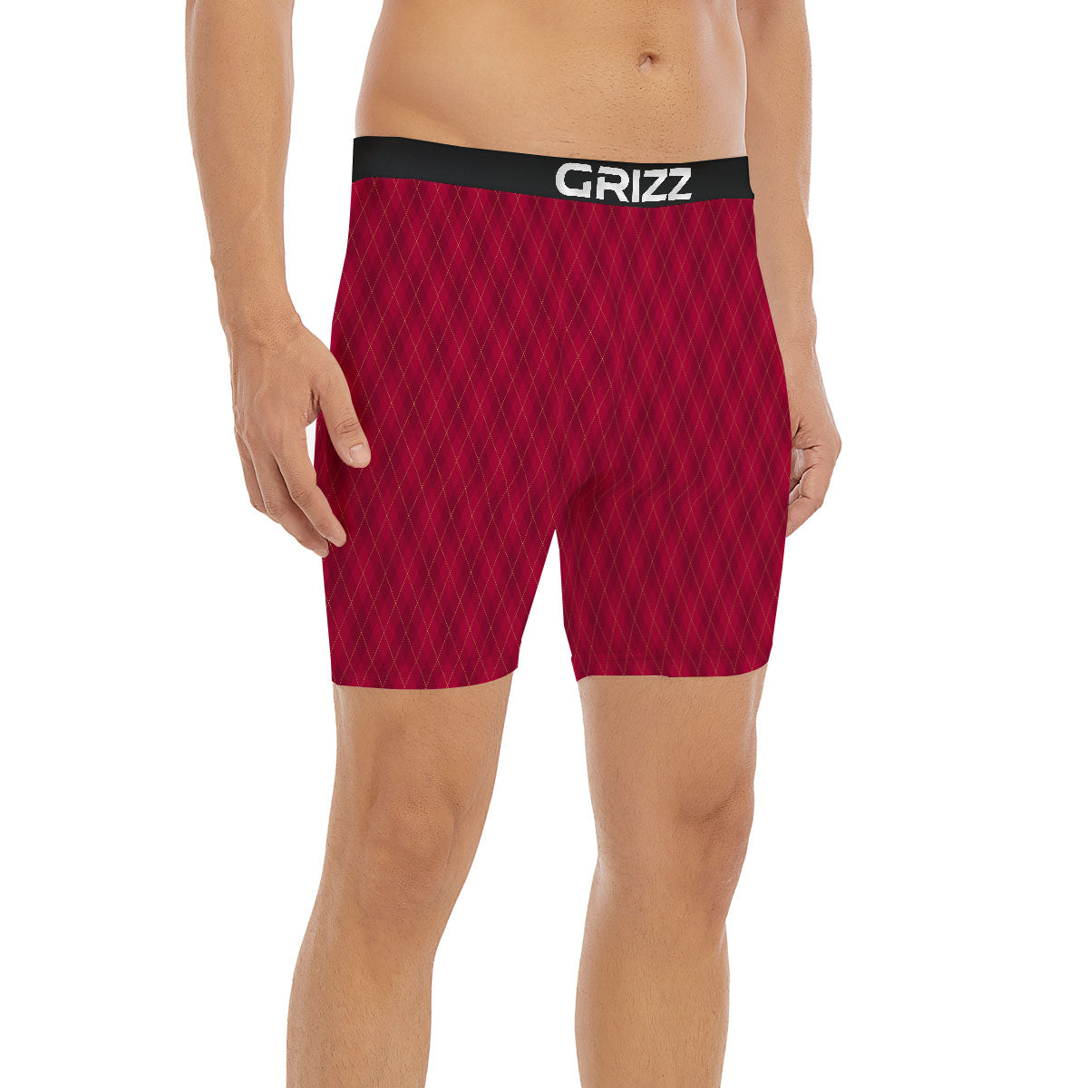 Argyle Red Print Pattern Boxer Briefs-grizzshop