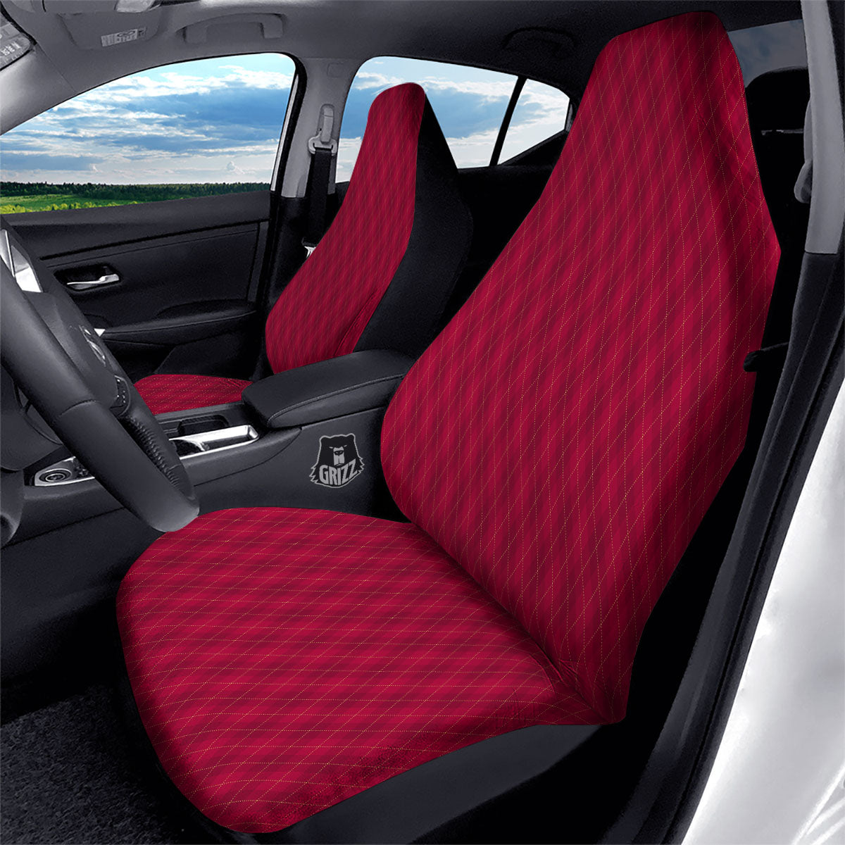 Argyle Red Print Pattern Car Seat Covers-grizzshop