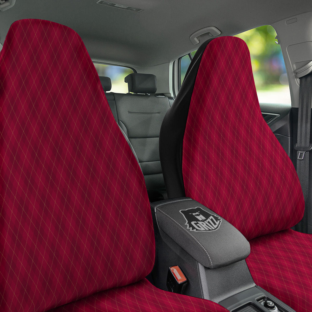 Argyle Red Print Pattern Car Seat Covers-grizzshop