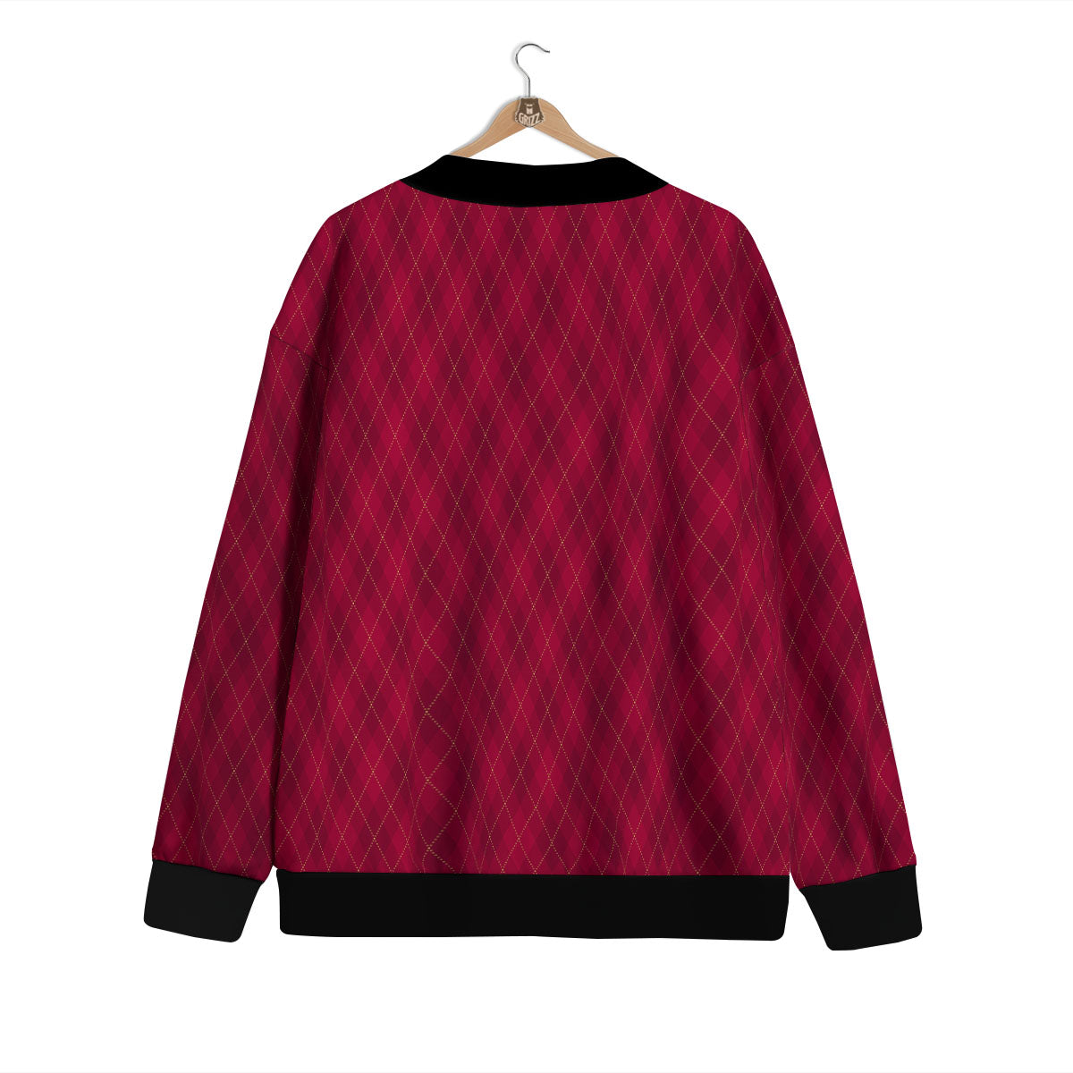 Argyle Red Print Pattern Cardigan-grizzshop