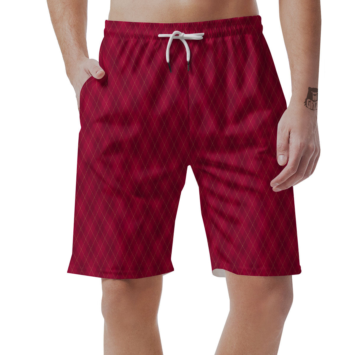 Argyle Red Print Pattern Men's Shorts-grizzshop