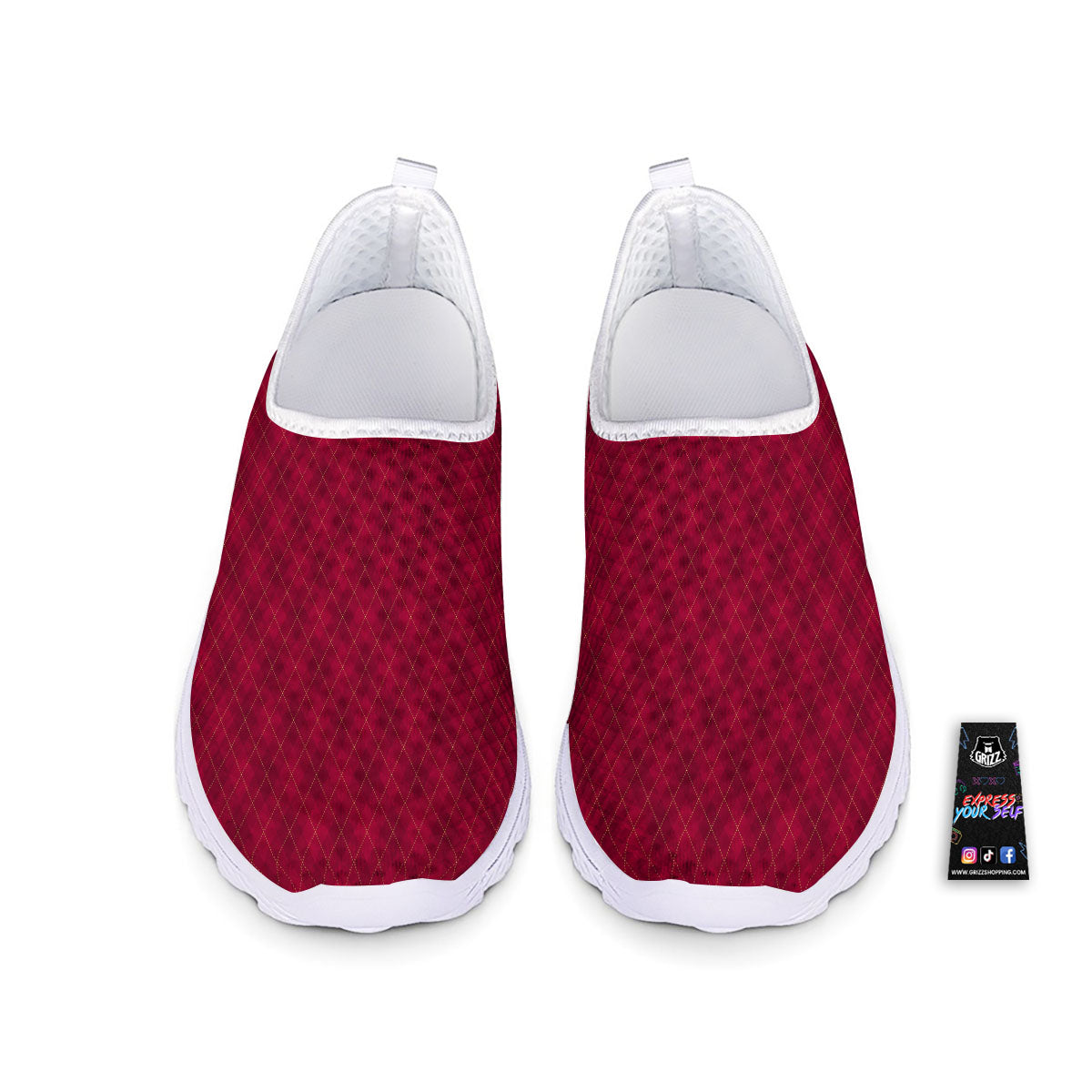 Argyle Red Print Pattern Nurse Shoes-grizzshop
