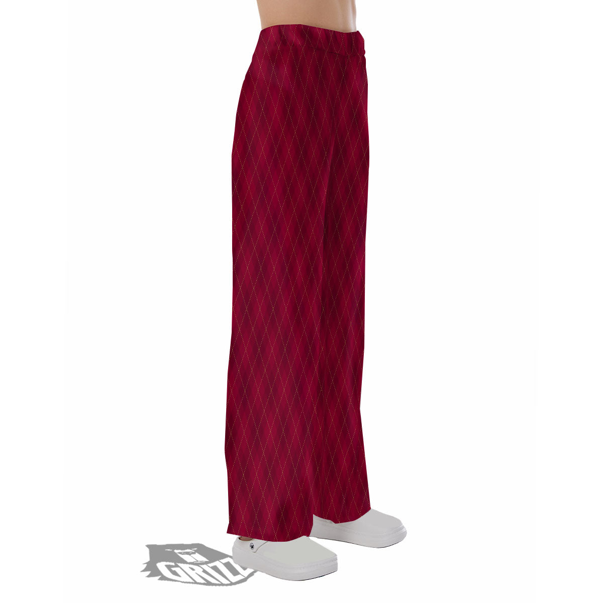 Argyle Red Print Pattern Pajama Pants-grizzshop