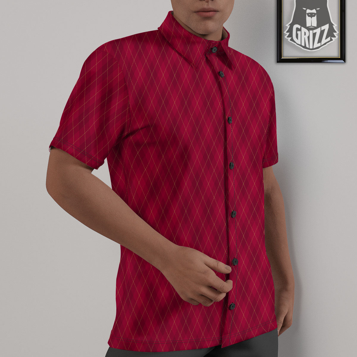 Argyle Red Print Pattern Untucked Shirts-grizzshop