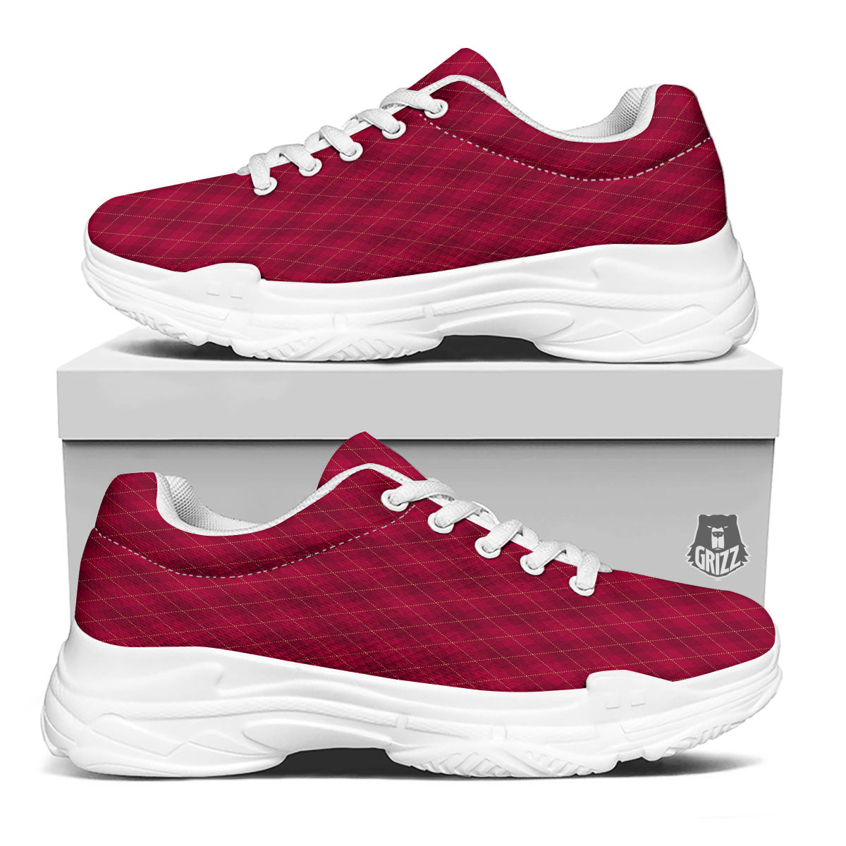 Argyle Red Print Pattern White Chunky Shoes-grizzshop