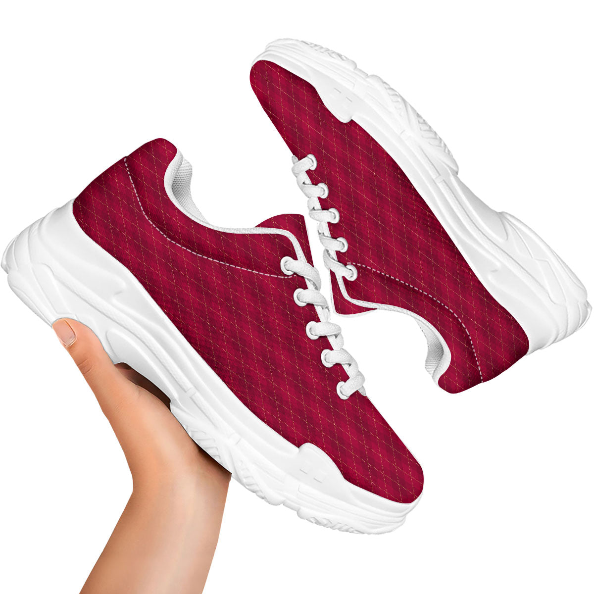 Argyle Red Print Pattern White Chunky Shoes-grizzshop