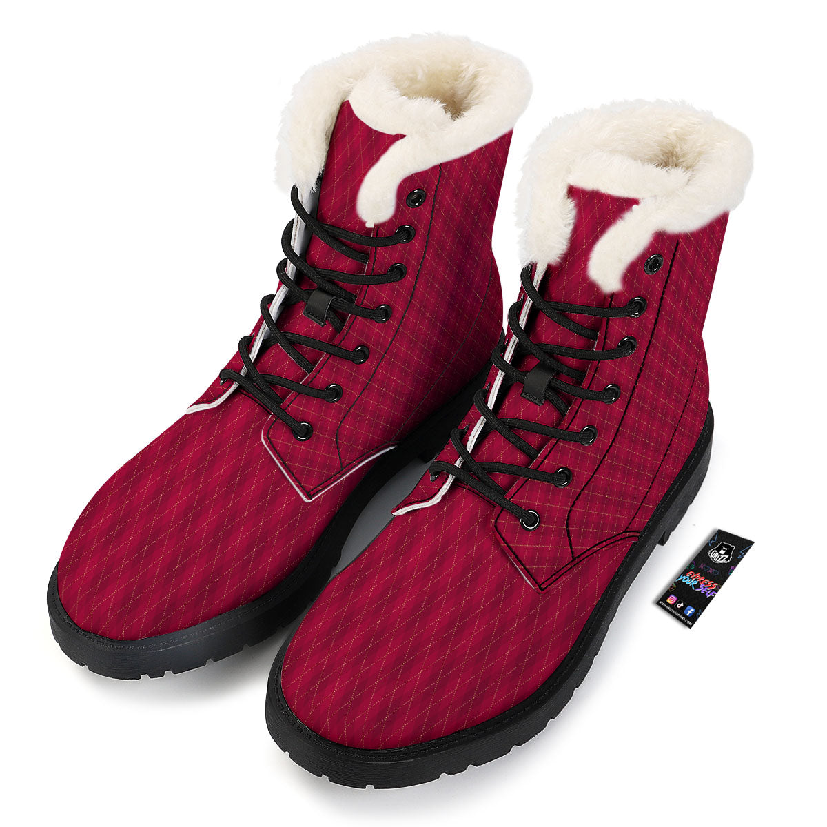 Argyle Red Print Pattern Winter Boots-grizzshop