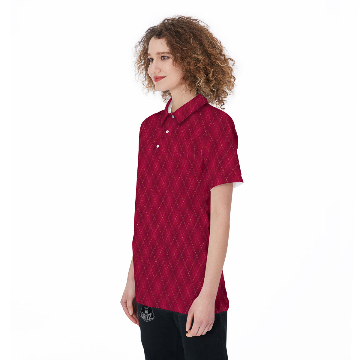 Argyle Red Print Pattern Women's Golf Shirts-grizzshop