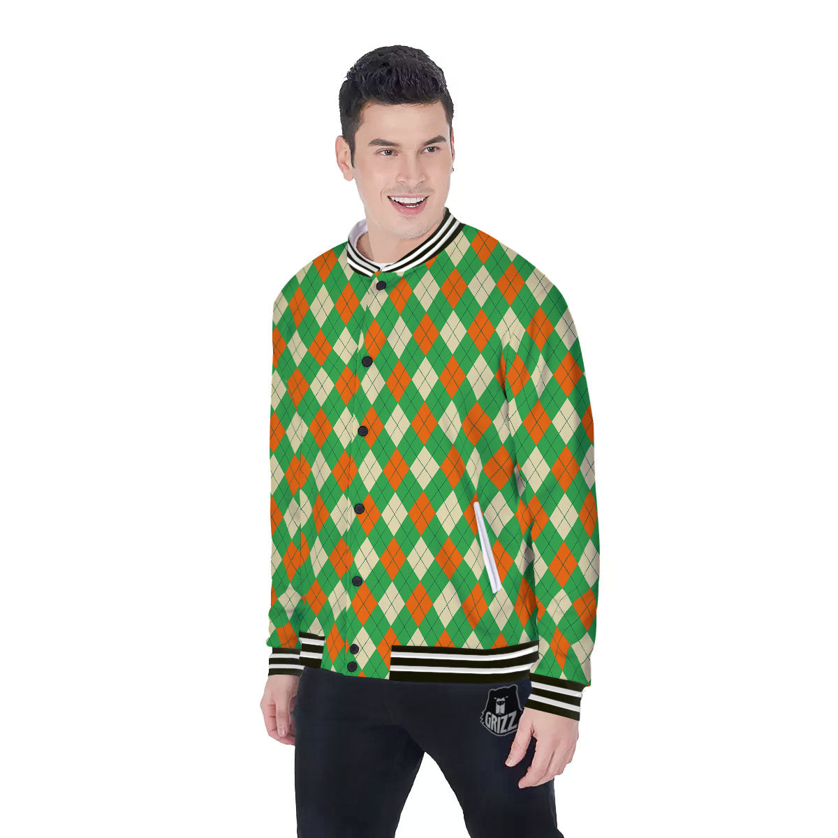 Argyle Saint Patrick's Day Print Pattern Baseball Jacket-grizzshop