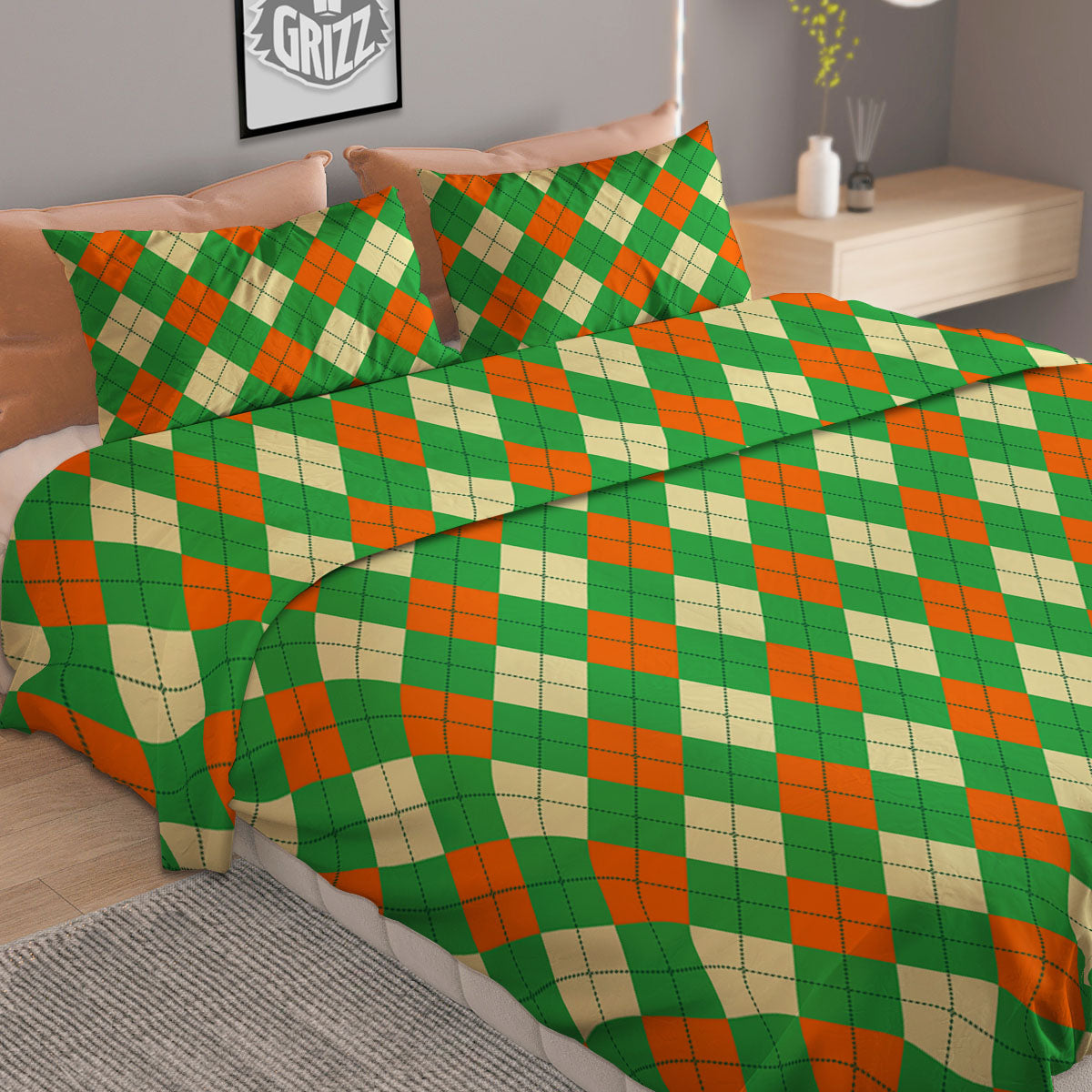Argyle Purple And White Print Pattern Duvet Cover Bedding Set