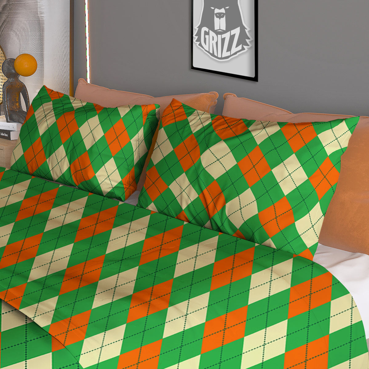 Argyle Purple And White Print Pattern Duvet Cover Bedding Set